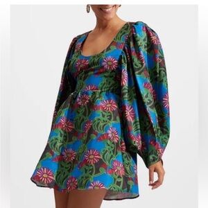 LA DoubleJ Blue and Pink Floral Mini Dress NWT